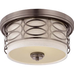 Harlow Bronze w/ Khaki Fabric Shade 2-Light Flush Dome Fixture