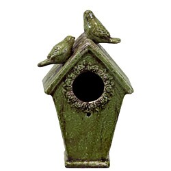Urban Trend Green Bird Feeder House Ceramic Accent Piece