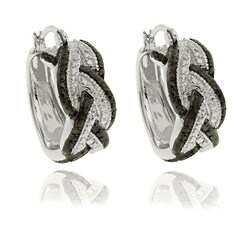 Finesque Diamond Accent Black and White Braided Hoop Earrings