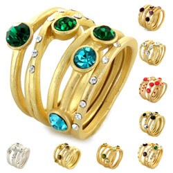 Goldtone Colored Crystal Stackable 5-piece Ring Set
