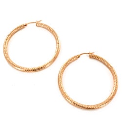 Highly-polished Rose Gold-plated Stainless Steel Hoop Earrings