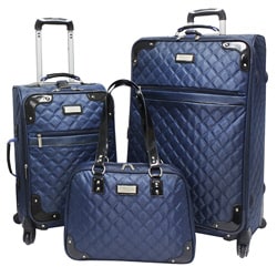 Beverly Hills Country Club 3-piece (1 Checked - 2 Carry On) Quilted Spinner Luggage Set