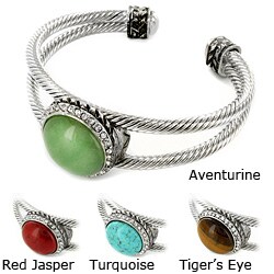 West Coast Jewelry Silvertone Aventurine, Red Jasper, Turquoise or Tiger's Eye Cuff Bracelet