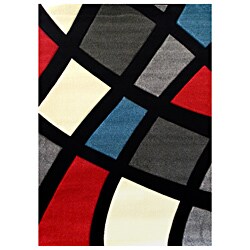 Studio 606 Geometric Color Block Design Black Area Rug (5' x 7')
