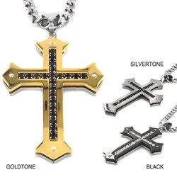Stainless Steel Men's Cubic Zirconia Cross Necklace