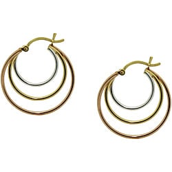 High-polish Gold over Sterling Silver Tricolor Hoop Earrings