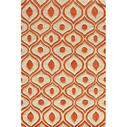 Hand Tufted Modern Waves Orange Polyester Rug (8' x 10')
