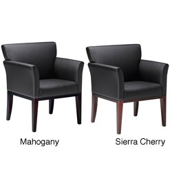Mayline Mercado Black Leather Visitor Chair with Solid Wood Legs