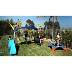 Ironkids Premier 550 Fitness Playground Swing Set with Rope Climb and Refreshing Mist-Image