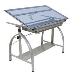 Studio Designs Avanta Drafting Table Silver/Blue Glass
