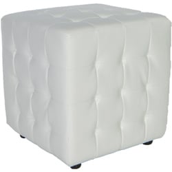 Traditional White Tufted Cube Ottoman