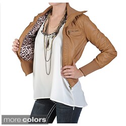 Journee Collection Junior's Faux Leather High Collar Bomber Jacket