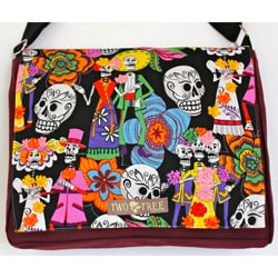Handmade Medium Black Day of the Dead Fiesta Messenger Bag