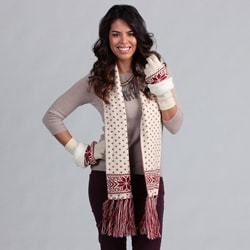 Muk Luks Women's Candy Apple Gloves with Arm Warmers and Scarf Set