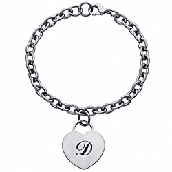Stainless Steel Single Initial Heart Charm Bracelet