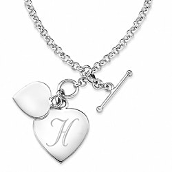 Sterling Silver Single Initial Double Heart Charm Bracelet