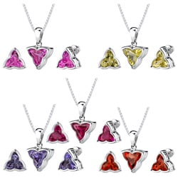 Sterling Silver Flower-cut Gemstone Jewelry Set