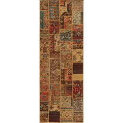 Hand-sheared Patchwork Gold Wool Rug (2'7 x 7'9)