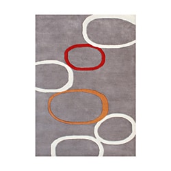 Alliyah Handmade Tufted Metro Circles Grey New Zealand Blend Wool Rug 9' x 12'