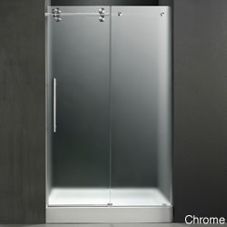 VIGO Left Sided Frameless Shower Door/ White Base Center Drain