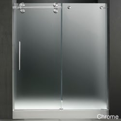 VIGO 60-inch Frameless Center Drain Left-sided Shower Door 0.375-inch Frosted Glass With White Base