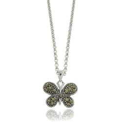 Silver Overlay Marcasite Butterfly Necklace