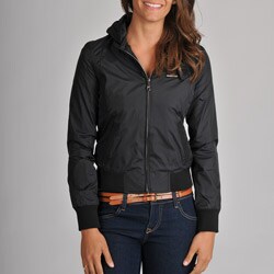 Members Only Women's Classic Nylon Hoodie Bomber with Jersey Hood Lining