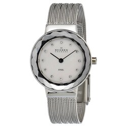 Skagen Women's Steel Striped Mesh Strap Crystallized Watch