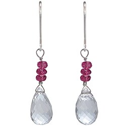 Ashanti Sterling Silver Pink Tourmaline and Natural Rock Crystal Briolette Dangle Earrings (Sri Lanka)