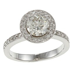 14k White Gold 1 1/2ct TDW Certified Diamond Halo Engagement Ring (H-I, SI1-SI2)