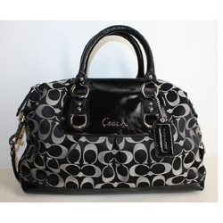 Coach Ashley Black/White Signature Sateen Satchel