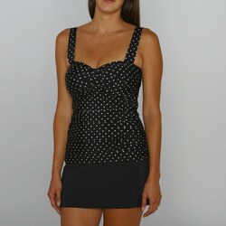 Jantzen Women's Pretty Pin Dot Tankini Top and Black Swim Mini Bottom