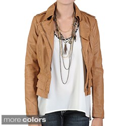 Journee Collection Junior's Ruffle Detail Faux Leather Jacket