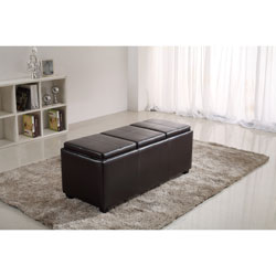 Franklin Extra Large Rectangular Brown Faux Leather Storage Ottoman with 3 Serving Trays