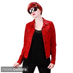 United Face Women's New Classic Leather Trucker Jacket