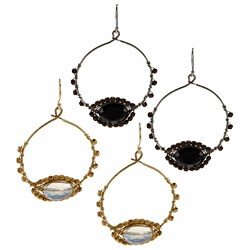 Cubic Zirconia and Crystal Antiqued Hoop Fashion Earrings