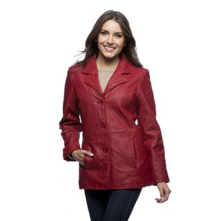 Excelled Women's Black Leather Button Front Stroller Jacket