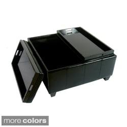 Elegant Large Faux Leather Storage Ottoman with 2-tray Top