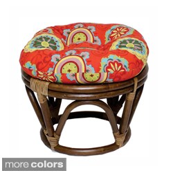 Bali Rattan Outdoor Fabric Print 18-inch Round Ottoman