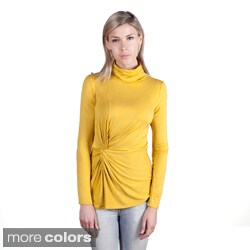 Colour Works Women's Twist Knot Waist Turtle Neck Pullover