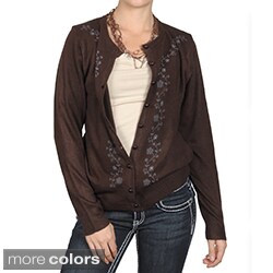 Journee Collection Women's Long-sleeve Flower Embellished Cardigan