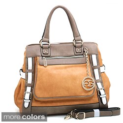 Anais Gvani Color-blocked Faux Leather Buckle-accent Satchel
