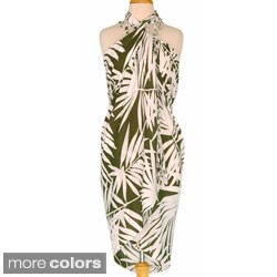 White and Dark Green Hawaiian Style Floral Wrap Sarong