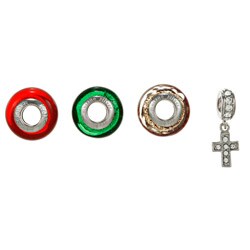 Signature Moments Sterling Silver CZ Cross Charm and Murano Glass Bead
