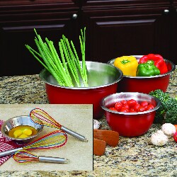 ExcelSteel Red Bowl and Whisk Set