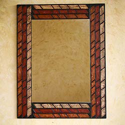 Handcrafted Leather 'Inca Bricks' Mirror (Peru)