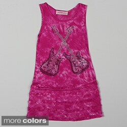 Paulinie Collection Girl's Sleeveless Guitar-print Tie-dye Dress