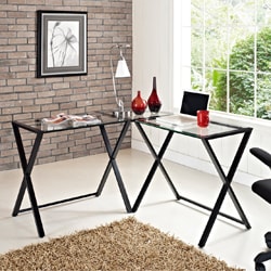 L-Shape Glass Corner Computer Desk