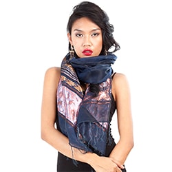 Elegant Navy Blue Silky Assorted Scarf (Indonesia)