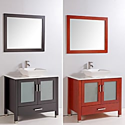 Artifical Stone Top 36-inch Single Ceramic Sink Bowl Bathroom Vanity with Mirror and Faucet